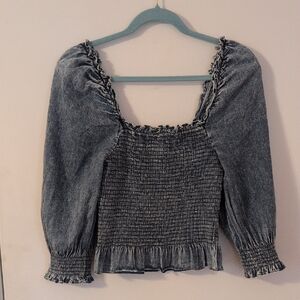 Denim Blue Smocked Women's Top